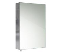 iBathUK Porto Wall Mounted Bathroom Mirror Cabinet, Frameless Rectangular Silver Mirror, Magnetic Catch, Modern Bathroom Storage, Polished Stainless Steel, 400x600mm