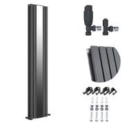 Ibathuk Princia Anthracite Double Panel Mirror Radiator - 1800 X 385mm + Angled Valve-Grey