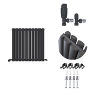 Ibathuk Princia Horizontal Double Oval Panel Radiator Anthracite 600 X 600mm + Angled Valve-Grey