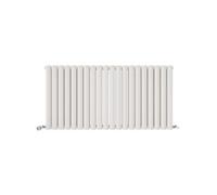 Ibathuk Princia Horizontal Double Oval Panel Radiator White 600 X 1200mm + Angled Valve-White