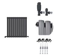 Ibathuk Princia Horizontal Single Oval Panel Radiator Anthracite 600 X 600mm + Angled Valve-Grey