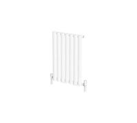 Ibathuk Princia Horizontal Single Oval Panel Radiator White 600 X 420mm + Angled Valve-White