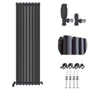 Ibathuk Princia Vertical Double Oval Panel Radiator Anthracite 1600 X 480mm + Angled Valve-Grey