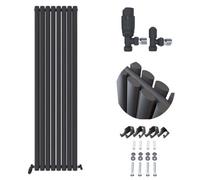 Ibathuk Princia Vertical Double Oval Panel Radiator Anthracite 1800 X 480mm + Angled Valve-Grey