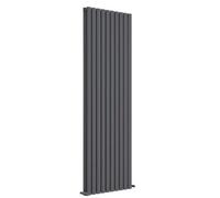 Ibathuk Princia Vertical Double Oval Panel Radiator Anthracite 1800 X 600mm + Angled Valve-Grey