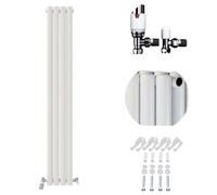 Ibathuk Princia Vertical Double Oval Panel Radiator White 1600 X 240mm + Angled Valve-White