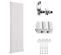 Ibathuk Princia Vertical Double Oval Panel Radiator White 1800 X 600mm + Angled Valve-White
