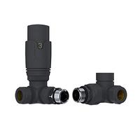 iBathUK Pro Anthracite 1/2'' Thermostatic Corner Radiator Valve TRV + Lockshield