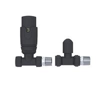 iBathUK Pro Anthracite 1/2'' Thermostatic Straight Radiator Valve TRV + Lockshield