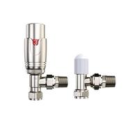 iBathUK Pro Thermostatic Angled Radiator Valve 1/2" (TRV) and Lockshield Valve, Central Heating, Tower Rail Valve- Brushed Nickle