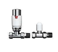 iBathUK Pro Thermostatic Straight Radiator Valve 1/2" (TRV) and Lockshield Valve, Central Heating, Tower Rail Valve- White/Chrome