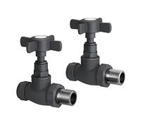 iBathUK Regency Straight Traditional Wall/Floor-Mounted Radiator Valve Pair, Durable Brass Build Valves for Radiators, Chrome Towel Radiator Valves in Matt Anthracite, 15mm