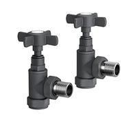 iBathUK Regency Traditional Angled Radiator Valve Pair, Wall or Floor Mounted Durable Brass Built Valves for Radiators, Powder Coated Towel Radiator Valves in Matt Anthracite, 15mm