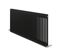 iBathUK Regency Wall-Mounted Horizontal 2 Column Radiator, Steel Cast Iron Style High Thermal Output Hydronic Central Heating, Traditional Designer Radiator in Matt Anthracite, 600 × 1415mm