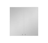 iBathUK Revo Wall Mounted Double Door Bathroom Mirror Cabinet, Frameless Rectangular Silver Mirror, Magnetic Catch, Modern Bathroom Storage, Polished Stainless Steel, 600x670mm