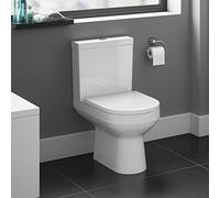 iBathUK Rimini Close Coupled Toilet, Ceramic Toilet Pan with Chrome Dual Flush Cistern, Soft Close, Quick Release Toilet Seat for Bathroom-White Gloss, Square Shape