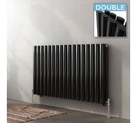 iBathUK Strata Column Designer Radiator, Horizontal Double Oval Panel Modern Radiator, Black, 600 x 1000 mm