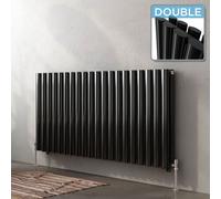 iBathUK Strata Column Designer Radiator, Horizontal Double Oval Panel Modern Radiator, Black, 600 x 1200 mm