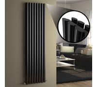 iBathUK Strata Vertical Column Radiator, Black Oval Double Panel Designer Radiator for Modern Heating, 1800 x 480 mm