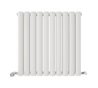 iBathUK Strata Wall-Mounted Horizontal Double Oval Panel Radiator, 10 Column Steel High Thermal Output Hydronic Central Heating, Designer Modern Radiator in Matt White, 600 × 590mm