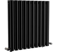 iBathUK Strata Wall-Mounted Horizontal Double Oval Panel Radiator, 10 Column Steel High Thermal Output Hydronic Central Heating, Designer Modern Radiator in Gloss Black, 600 × 590mm