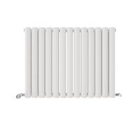 iBathUK Strata Wall-Mounted Horizontal Double Oval Panel Radiator, 13 Column Steel High Thermal Output Hydronic Central Heating, Designer Modern Radiator in Matt White, 600 × 767mm