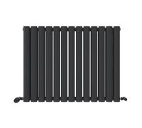 iBathUK Strata Wall-Mounted Horizontal Double Oval Panel Radiator, 13-Column Steel High Thermal Output Hydronic Central Heating, Designer Modern Radiator in Matt Anthracite, 600 × 767mm
