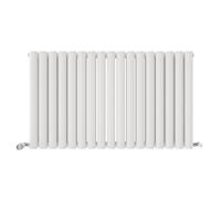 iBathUK Strata Wall-Mounted Horizontal Double Oval Panel Radiator, 17 Column Steel High Thermal Output Hydronic Central Heating, Designer Modern Radiator in Matt White, 600 × 1003mm