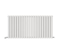 iBathUK Strata Wall-Mounted Horizontal Double Oval Panel Radiator, 20 Column Steel High Thermal Output Hydronic Central Heating, Designer Modern Radiator in Matt White, 600 × 1180mm
