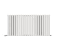 iBathUK Strata Wall-Mounted Horizontal Double Oval Panel Radiator, 20 Column Steel High Thermal Output Hydronic Central Heating, Designer Modern Radiator in Matt White, 600 × 1180mm