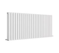 iBathUK Strata Wall-Mounted Horizontal Double Oval Panel Radiator, 24 Column Steel High Thermal Output Hydronic Central Heating, Designer Modern Radiator in Matt White, 600 × 1416mm