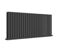 iBathUK Strata Wall-Mounted Horizontal Double Oval Panel Radiator, 24-Column Steel High Thermal Output Hydronic Central Heating, Designer Modern Radiator in Matt Anthracite, 600 × 1416mm