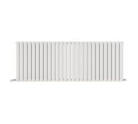 iBathUK Strata Wall-Mounted Horizontal Double Oval Panel Radiator, 27 Column Steel High Thermal Output Hydronic Central Heating, Designer Modern Radiator in Matt White, 600 × 1593mm