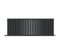 iBathUK Strata Wall-Mounted Horizontal Double Oval Panel Radiator, 27-Column Steel High Thermal Output Hydronic Central Heating, Designer Modern Radiator in Matt Anthracite, 600 × 1593mm