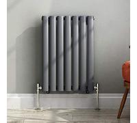 iBathUK Strata Wall-Mounted Horizontal Double Oval Panel Radiator, 7-Column Steel High Thermal Output Hydronic Central Heating, Designer Modern Radiator in Matt Anthracite, 600 × 413mm