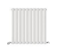iBathUK Strata Wall-Mounted Horizontal Single Oval Panel Radiator, 10 Column Steel High Thermal Output Hydronic Central Heating, Designer Modern Radiator in Matt White, 600 × 590mm