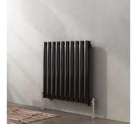 iBathUK Strata Wall-Mounted Horizontal Single Oval Panel Radiator, 10 Column Steel High Thermal Output Hydronic Central Heating, Designer Modern Radiator in Gloss Black, 600 × 590mm
