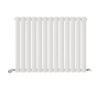 iBathUK Strata Wall-Mounted Horizontal Single Oval Panel Radiator, 13 Column Steel High Thermal Output Hydronic Central Heating, Designer Modern Radiator in Matt White, 600 × 767mm