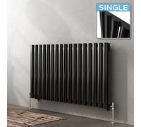 iBathUK Strata Wall-Mounted Horizontal Single Oval Panel Radiator, 17 Column Steel High Thermal Output Hydronic Central Heating, Designer Modern Radiator in Gloss Black, 600 × 1003mm