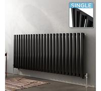 iBathUK Strata Wall-Mounted Horizontal Single Oval Panel Radiator, 24 Column Steel High Thermal Output Hydronic Central Heating, Designer Modern Radiator in Gloss Black, 600 × 1416mm