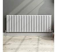 iBathUK Strata Wall-Mounted Horizontal Single Oval Panel Radiator, 27 Column Steel High Thermal Output Hydronic Central Heating, Designer Modern Radiator in Matt White, 600 × 1593mm