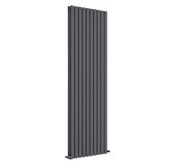 iBathUK Strata Wall-Mounted Vertical Double Oval Panel Radiator, 10-Column Steel High Thermal Output Hydronic Central Heating, Designer Modern Radiator in Matt Anthracite, 1800 × 590mm