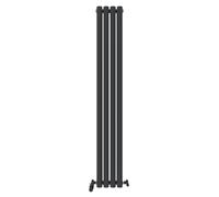 iBathUK Strata Wall-Mounted Vertical Double Oval Panel Radiator, 4-Column Steel High Thermal Output Hydronic Central Heating, Designer Modern Radiator in Matt Anthracite, 1600 × 236mm