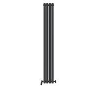 iBathUK Strata Wall-Mounted Vertical Double Oval Panel Radiator, 4-Column Steel High Thermal Output Hydronic Central Heating, Designer Modern Radiator in Matt Anthracite, 1800 × 236mm