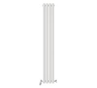 iBathUK Strata Wall-Mounted Vertical Double Oval Panel Radiator, 4 Column Steel High Thermal Output Hydronic Central Heating, Designer Modern Radiator in Matt White, 1600 × 236mm
