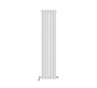 iBathUK Strata Wall-Mounted Vertical Double Oval Panel Radiator, 6 Column Steel High Thermal Output Hydronic Central Heating, Designer Modern Radiator in Matt White, 1600 × 354mm