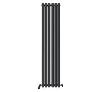 iBathUK Strata Wall-Mounted Vertical Double Oval Panel Radiator, 6-Column Steel High Thermal Output Hydronic Central Heating, Designer Modern Radiator in Matt Anthracite, 1600 × 354mm