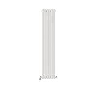 iBathUK Strata Wall-Mounted Vertical Double Oval Panel Radiator, 6 Column Steel High Thermal Output Hydronic Central Heating, Designer Modern Radiator in Matt White, 1800 × 354mm