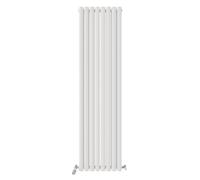 iBathUK Strata Wall-Mounted Vertical Double Oval Panel Radiator, 8 Column Steel High Thermal Output Hydronic Central Heating, Designer Modern Radiator in Matt White, 1800 × 472mm