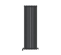 iBathUK Strata Wall-Mounted Vertical Double Oval Panel Radiator, 8-Column Steel High Thermal Output Hydronic Central Heating, Designer Modern Radiator in Matt Anthracite, 1600 × 472mm